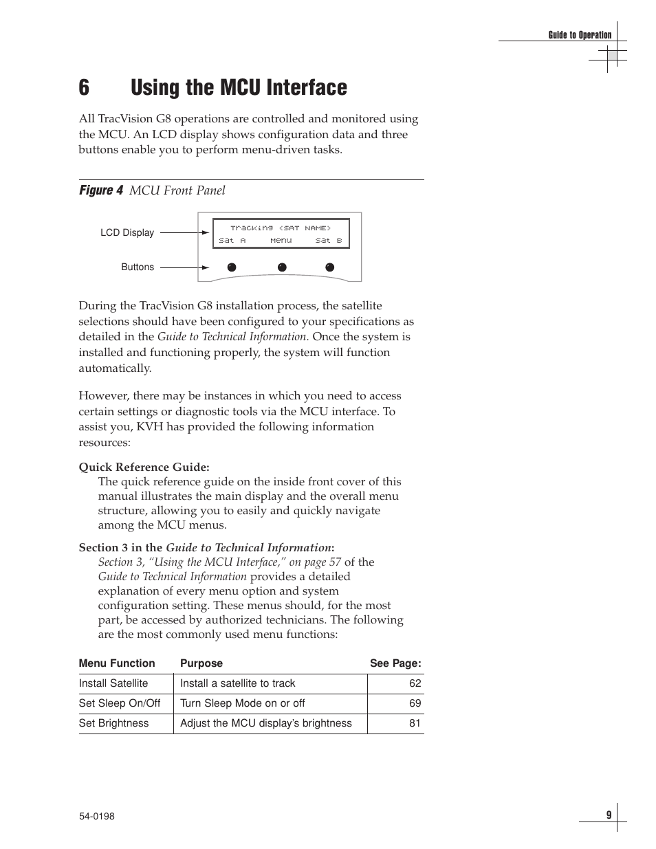 6 - using the mcu interface, 6using the mcu interface | KVH Industries TracVision G8 User Manual | Page 15 / 137