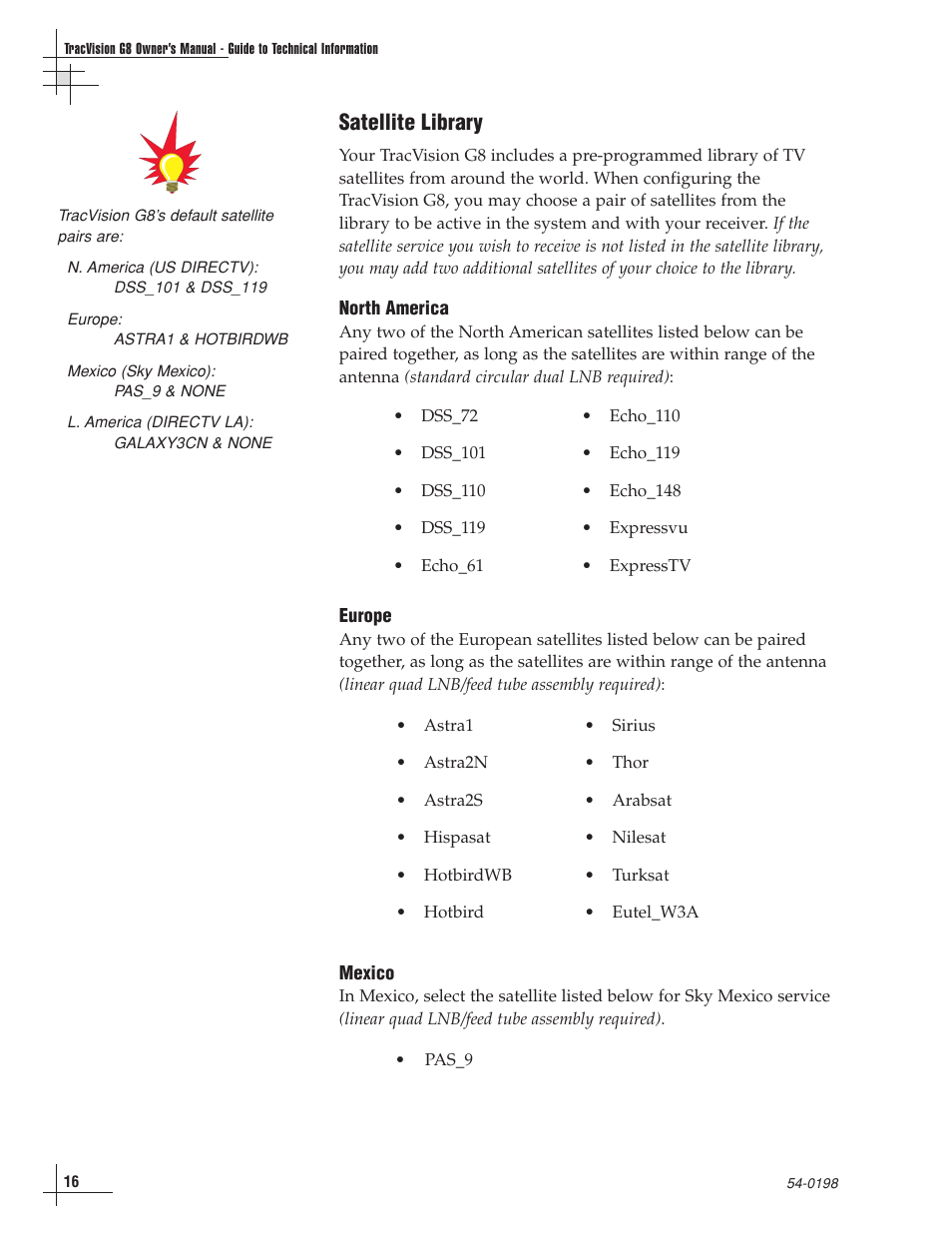 Satellite library | KVH Industries TracVision G8 User Manual | Page 19 / 137