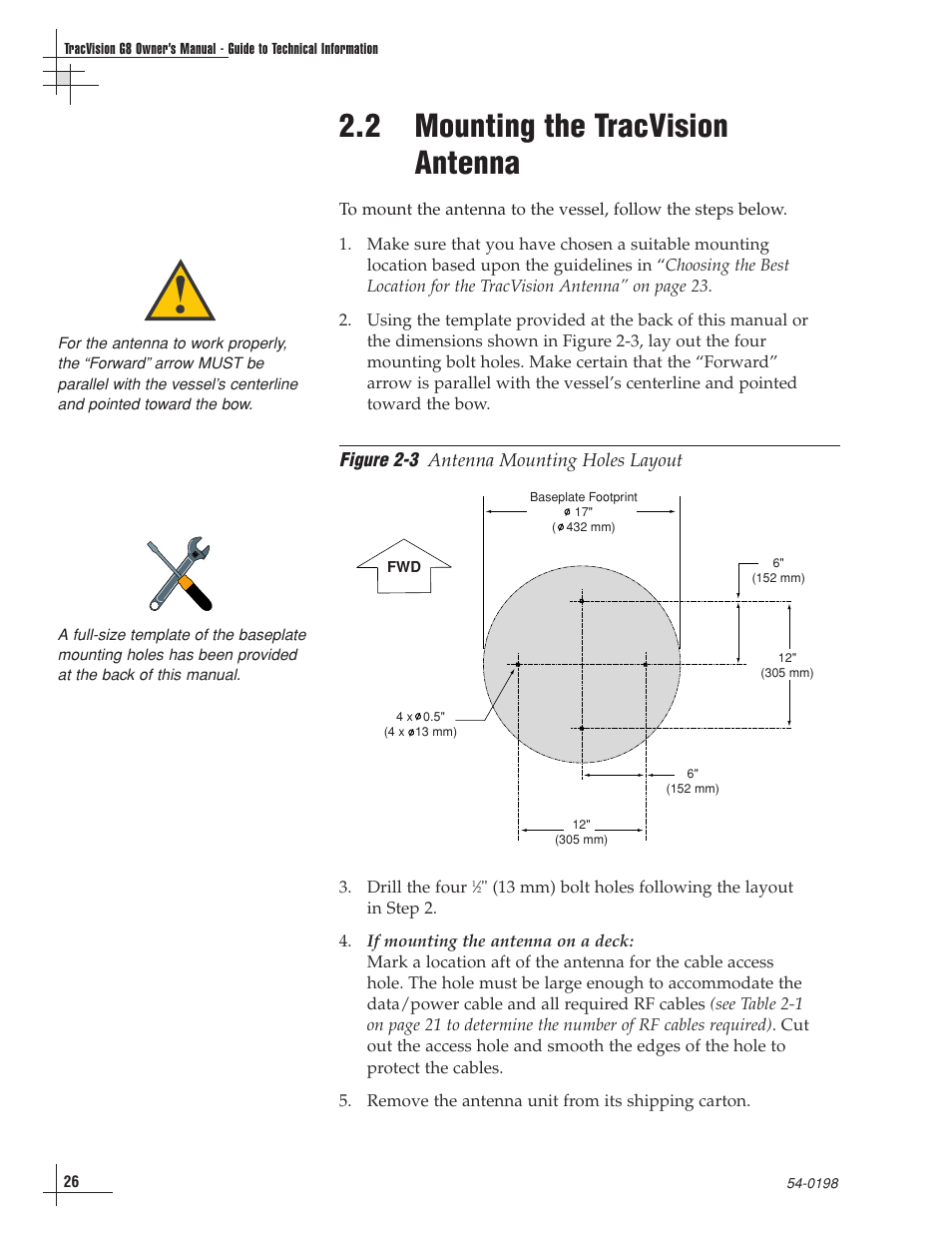 2 - mounting the tracvision antenna, 2 mounting the tracvision antenna, Figure 2-3 | KVH Industries TracVision G8 User Manual | Page 28 / 137
