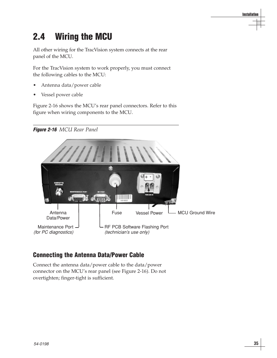 4 - wiring the mcu, 4 wiring the mcu, Connecting the antenna data/power cable | KVH Industries TracVision G8 User Manual | Page 37 / 137