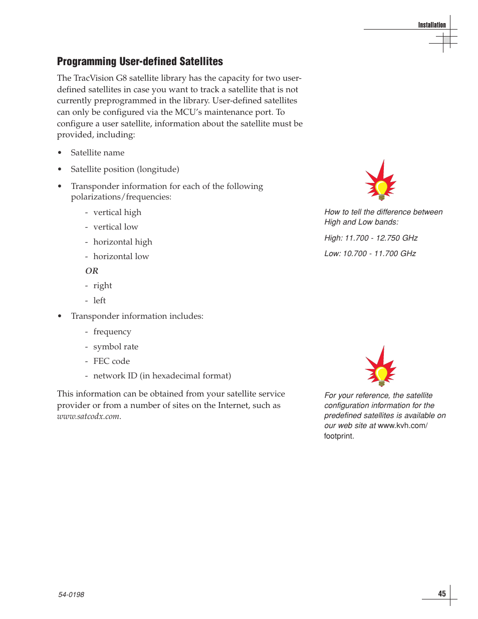 Programming user-defined satellites | KVH Industries TracVision G8 User Manual | Page 47 / 137