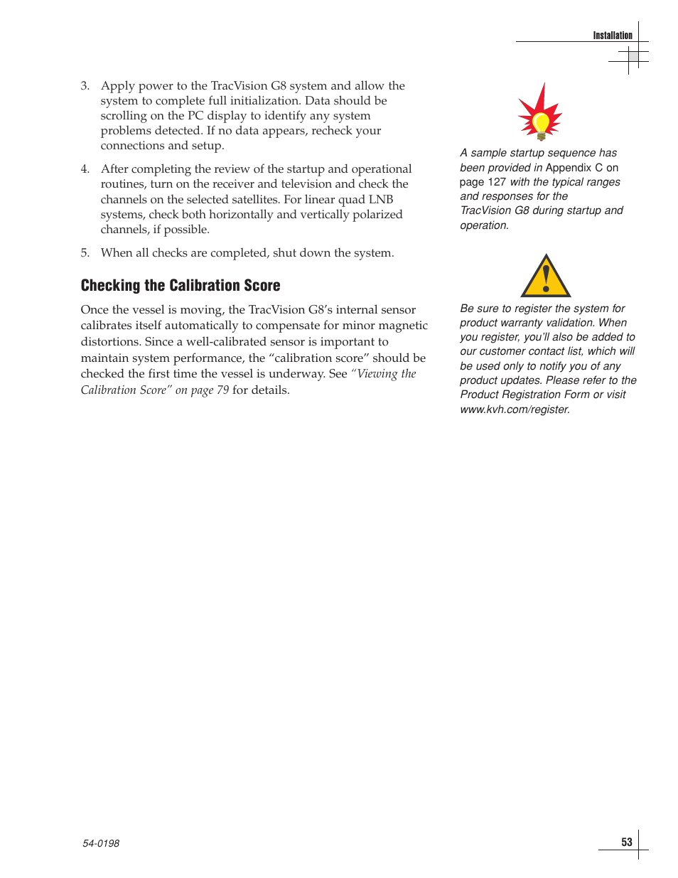 Checking the calibration score | KVH Industries TracVision G8 User Manual | Page 55 / 137