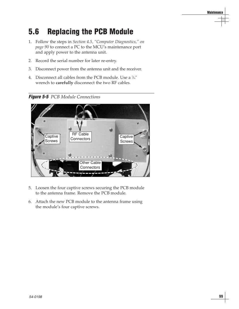 6 - replacing the pcb module, 6 replacing the pcb module | KVH Industries TracVision G8 User Manual | Page 95 / 137
