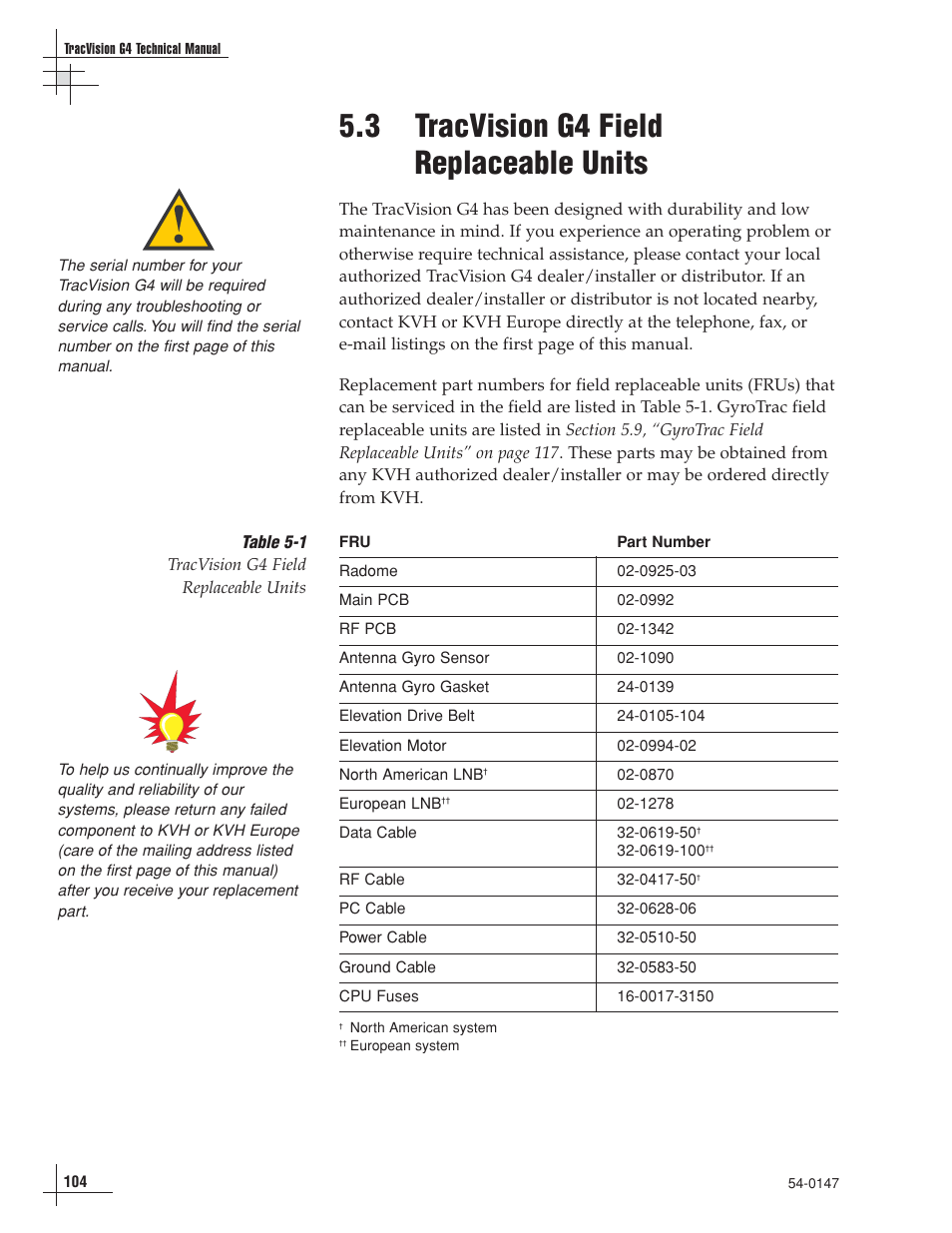 3 - tracvision g4 field replaceable units, 3 tracvision g4 field replaceable units | KVH Industries TracVision G4 User Manual | Page 103 / 155