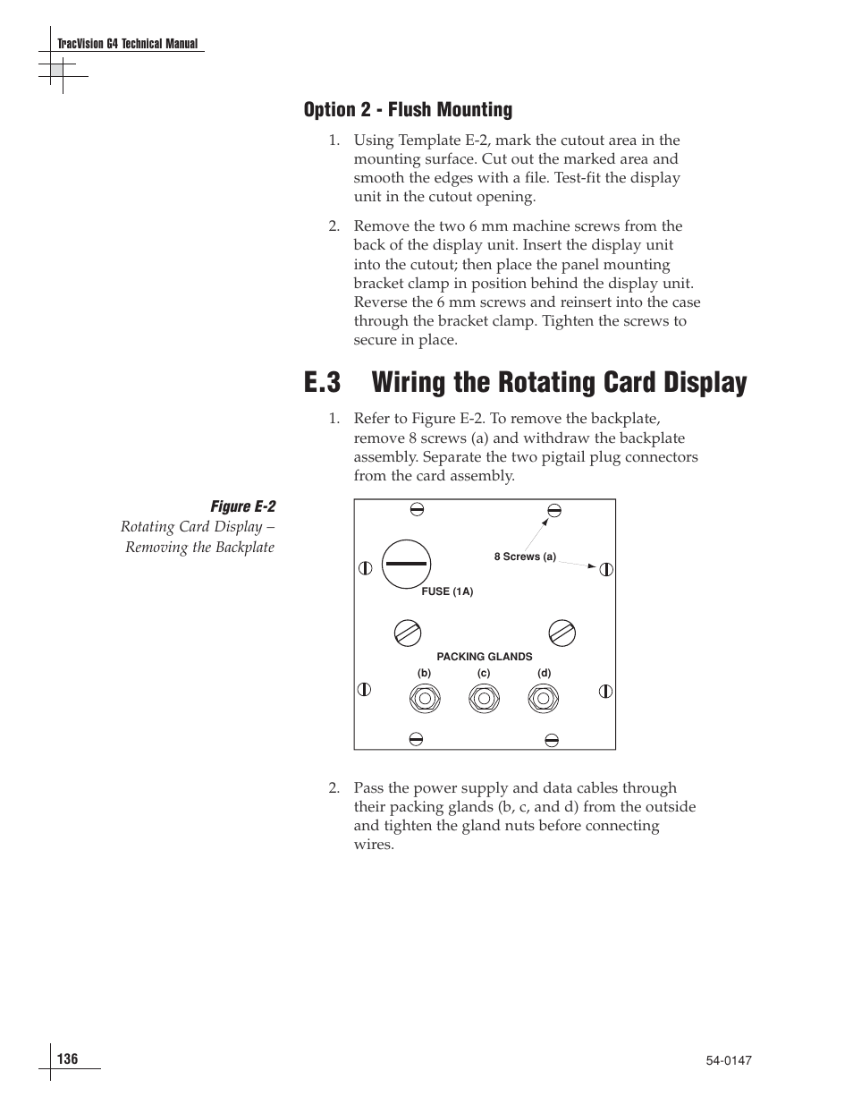 E.3 wiring the rotating card display, Option 2 - flush mounting | KVH Industries TracVision G4 User Manual | Page 129 / 155