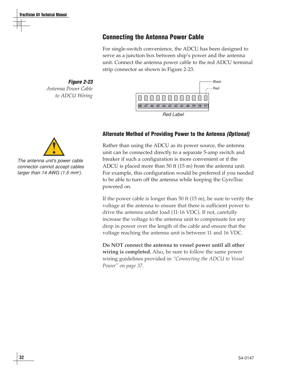 Connecting the antenna power cable, Optional), Alternate method of providing power to the antenna | KVH Industries TracVision G4 User Manual | Page 37 / 155