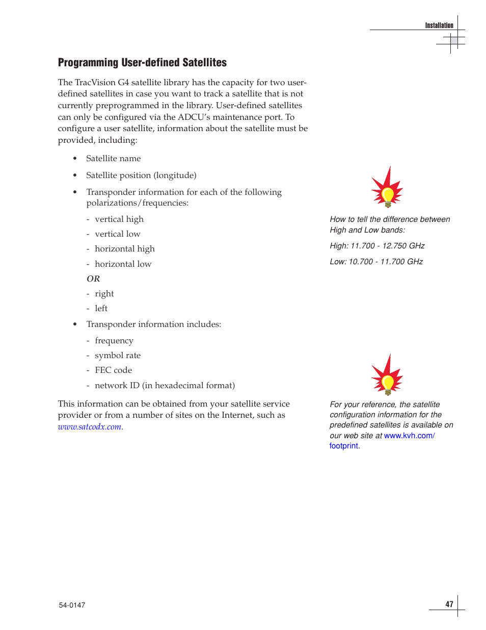Programming user-defined satellites | KVH Industries TracVision G4 User Manual | Page 52 / 155