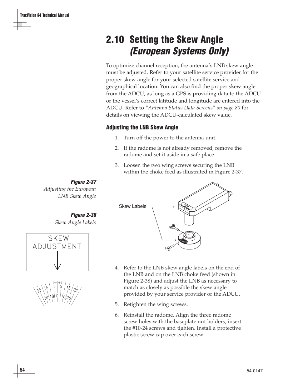 10 setting the skew angle (european systems only) | KVH Industries TracVision G4 User Manual | Page 59 / 155
