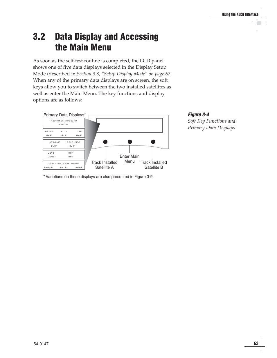 2 - data display and accessing the main menu, 2 data display and accessing the main menu | KVH Industries TracVision G4 User Manual | Page 66 / 155