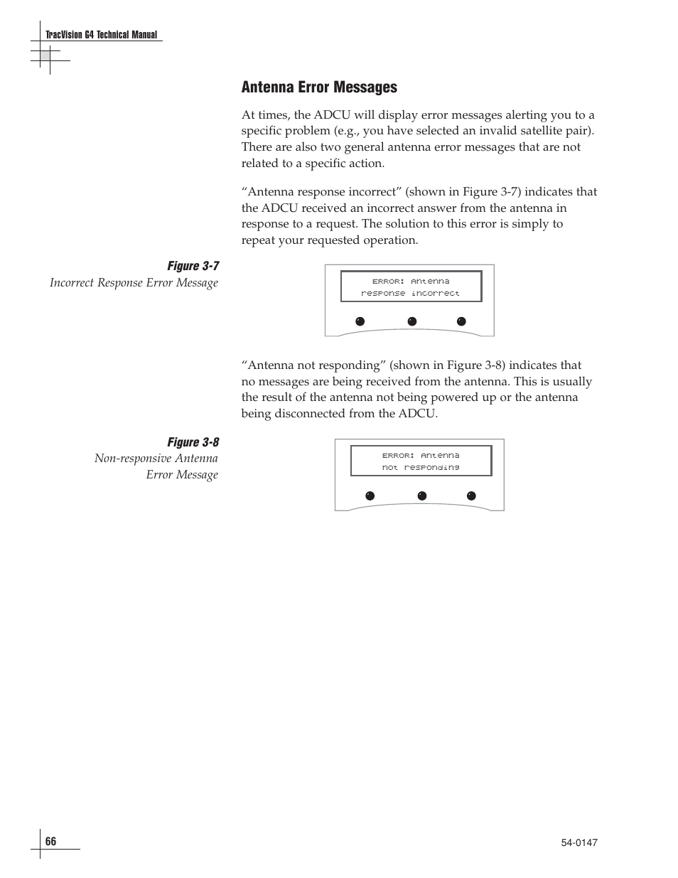 Antenna error messages | KVH Industries TracVision G4 User Manual | Page 69 / 155