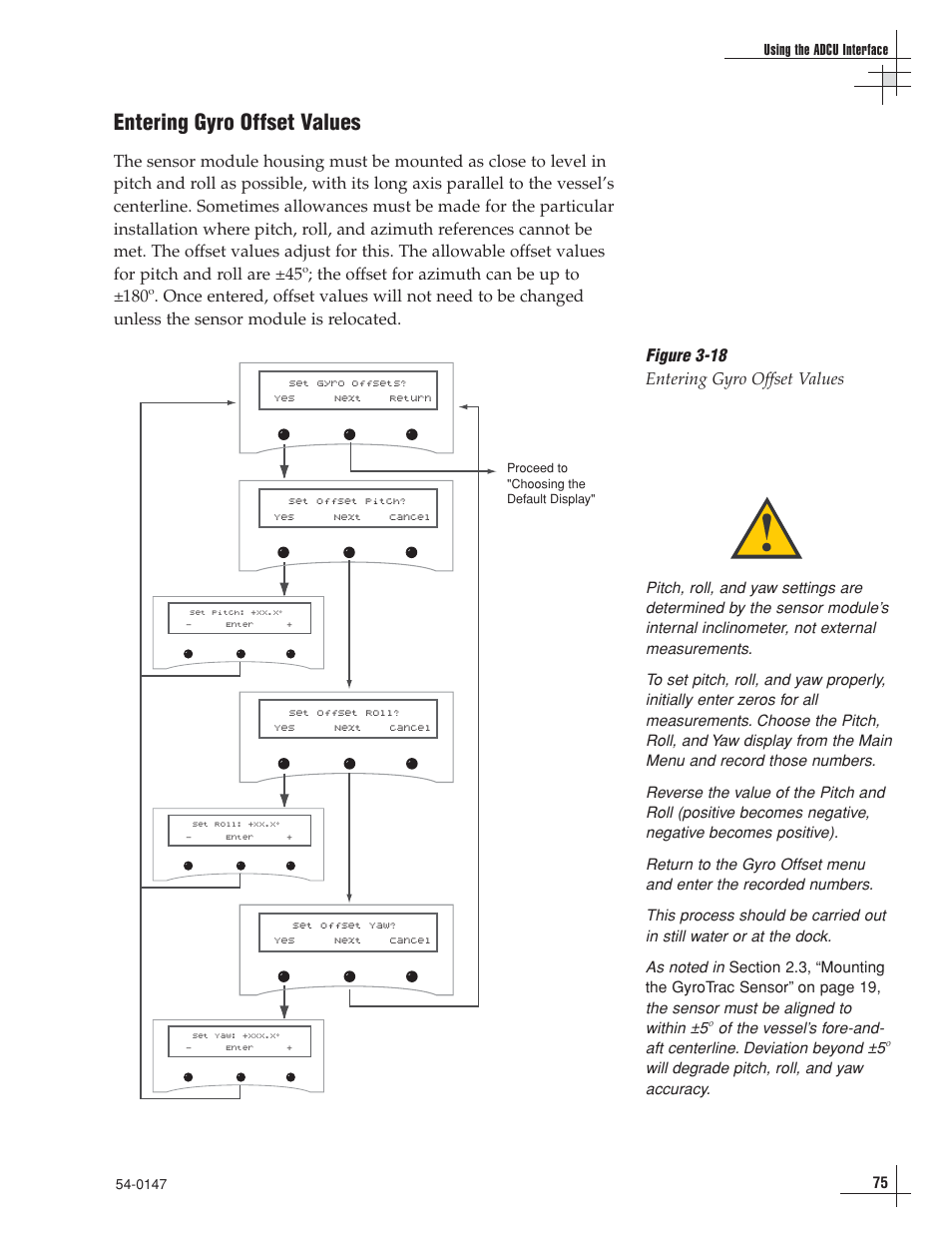 Entering gyro offset values, Figure 3-18 entering gyro offset values | KVH Industries TracVision G4 User Manual | Page 78 / 155