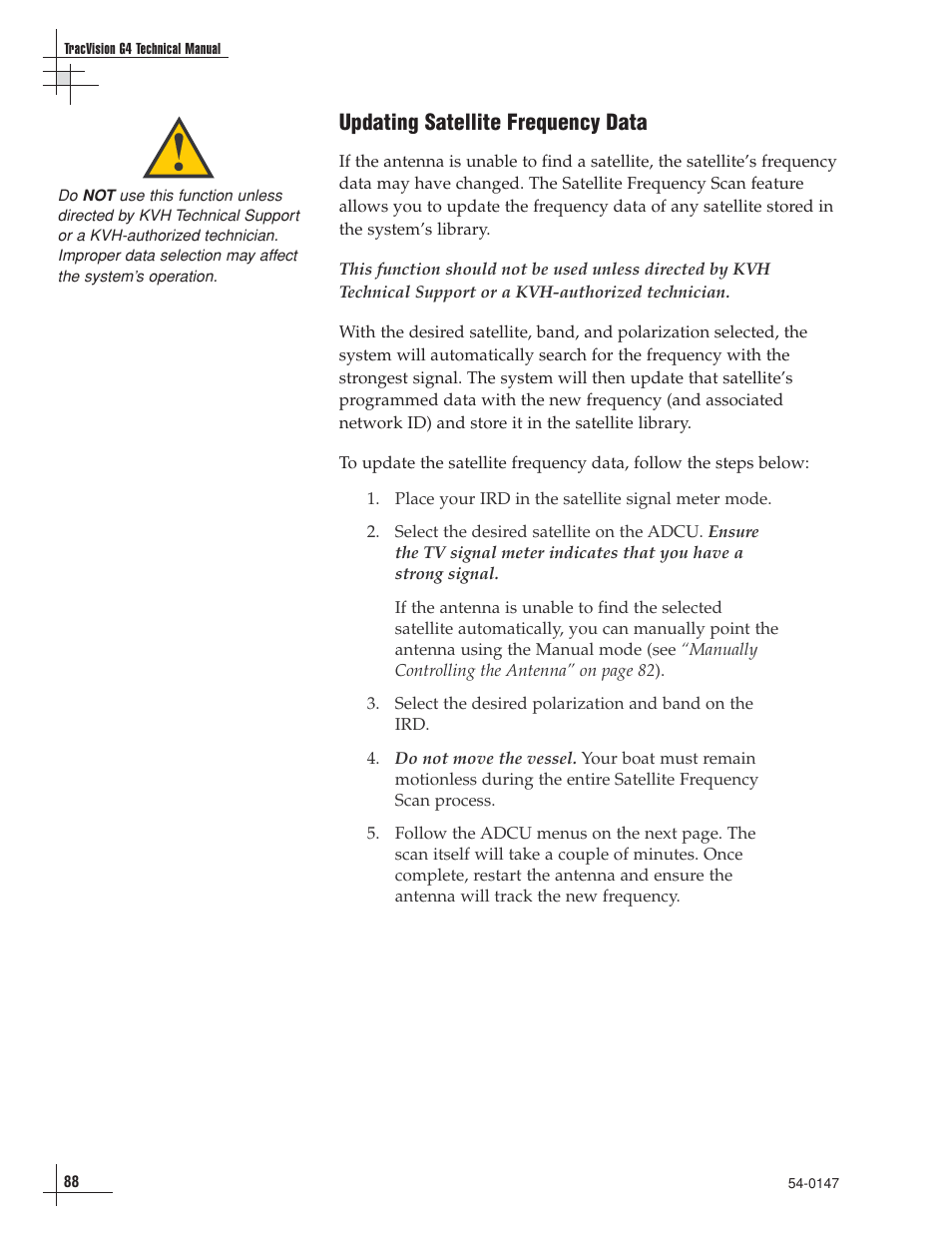 Updating satellite frequency data | KVH Industries TracVision G4 User Manual | Page 91 / 155