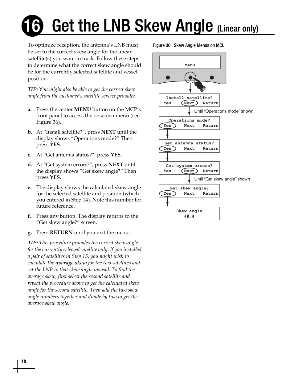 Get the lnb skew angle (linear only), Get the lnb skew angle (linear only), 18, Get the lnb skew angle | Linear only) | KVH Industries TracVision M5 User Manual | Page 18 / 41