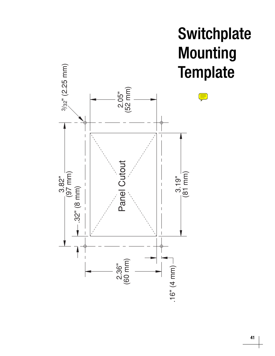 Switchplate mounting template, Ng template, 41, Panel cutout | KVH Industries TracVision M5 User Manual | Page 39 / 41