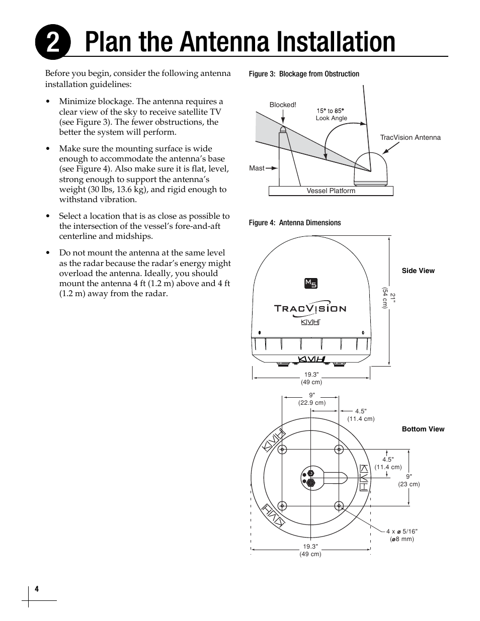 Plan the antenna installation, Plan the antenna installation, 4, Plan the antenna installation 2 | KVH Industries TracVision M5 User Manual | Page 4 / 41