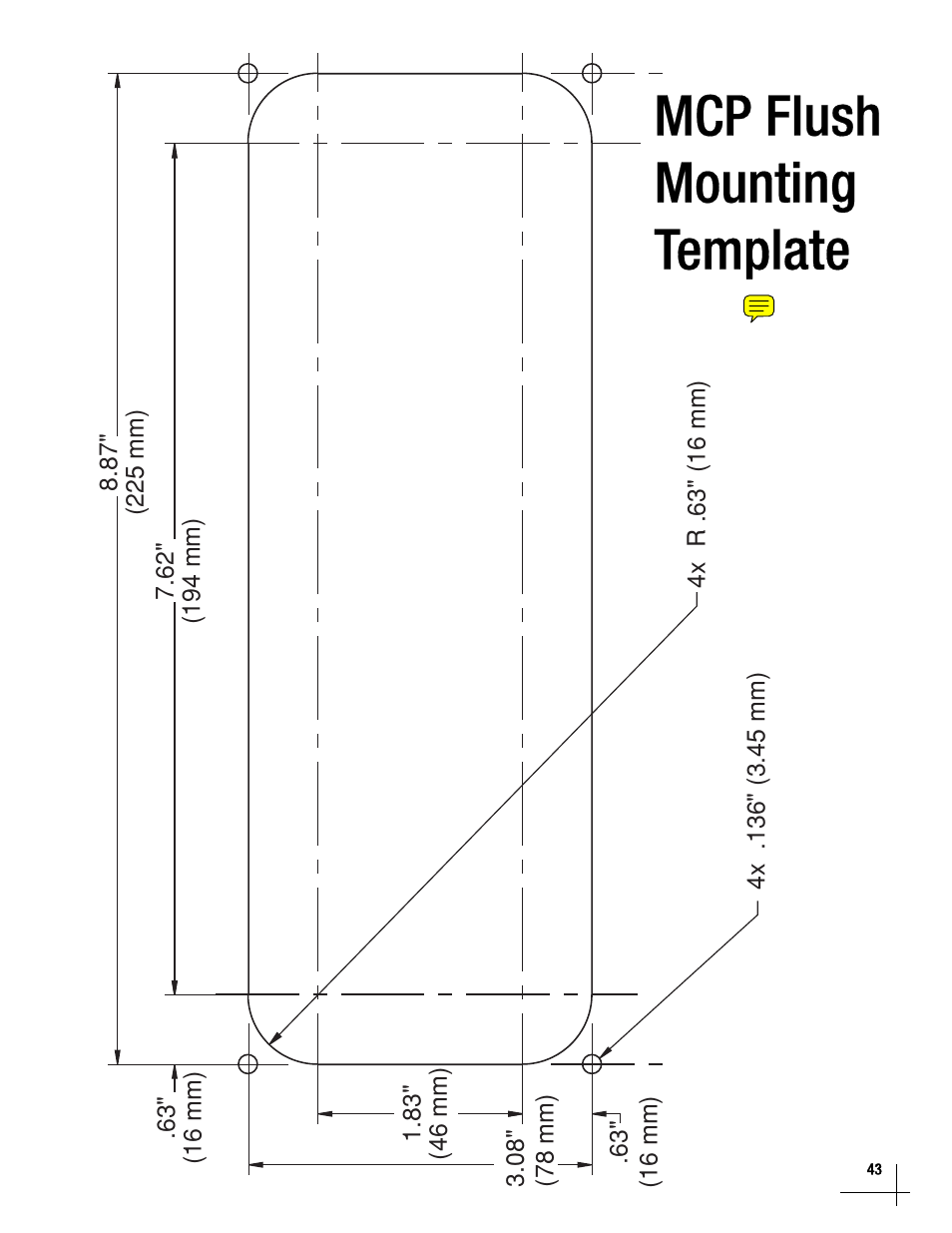 Mcp flush mounting template, Mcp flush mounting template, 43 | KVH Industries TracVision M5 User Manual | Page 40 / 41