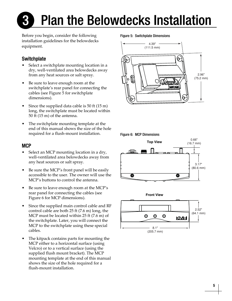 Plan the belowdecks installation, Plan the belowdecks installation, 5, Plan the belowdecks installation 3 | Switchplate | KVH Industries TracVision M5 User Manual | Page 5 / 41