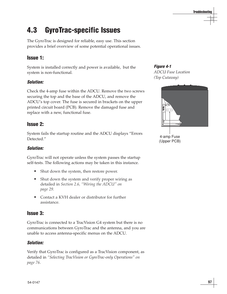 3 - gyrotrac-specific issues, 3 gyrotrac-specific issues | KVH Industries KVHTRACVISION G4 User Manual | Page 106 / 164