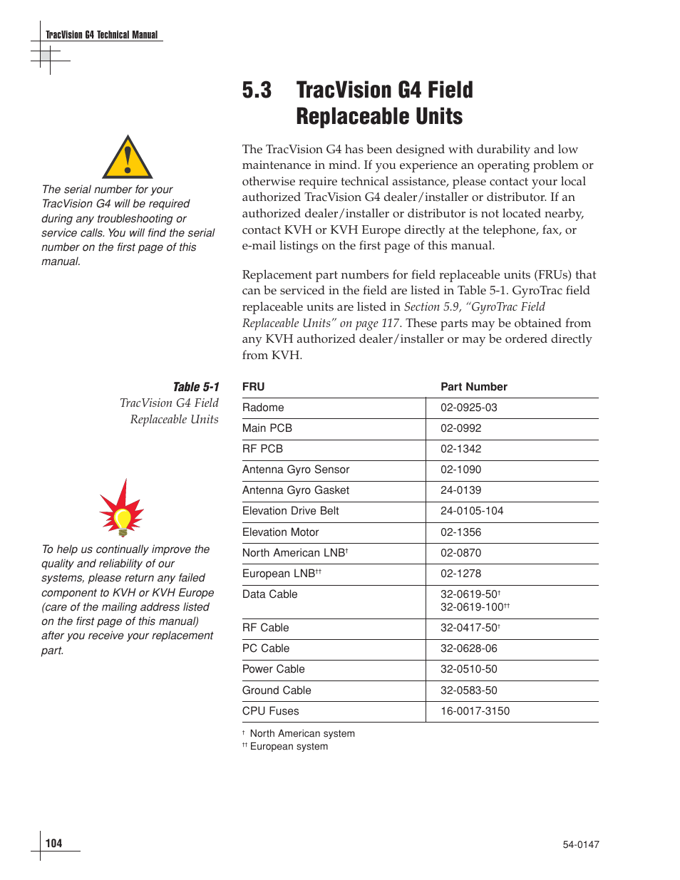 3 - tracvision g4 field replaceable units, 3 tracvision g4 field replaceable units | KVH Industries KVHTRACVISION G4 User Manual | Page 111 / 164