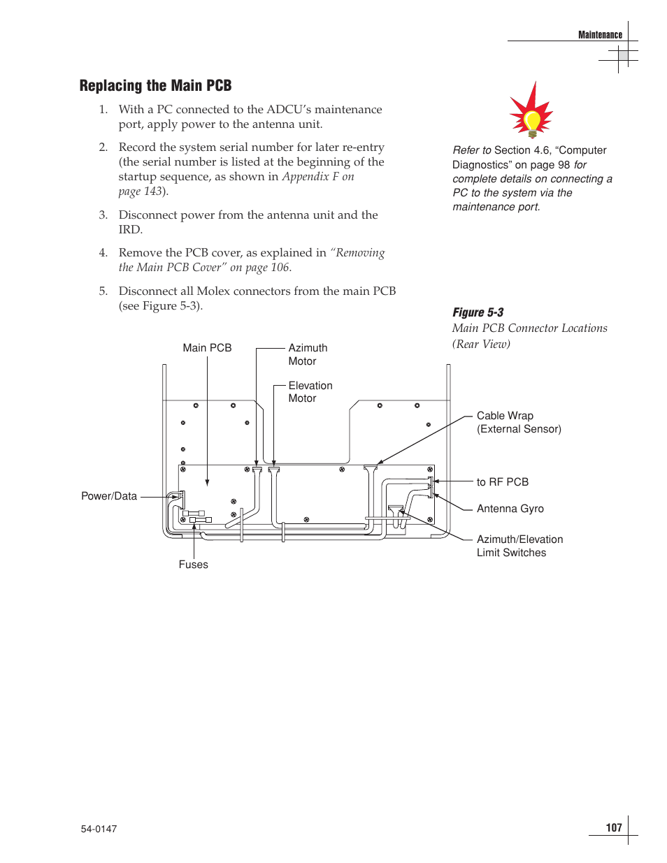 Replacing the main pcb | KVH Industries KVHTRACVISION G4 User Manual | Page 114 / 164