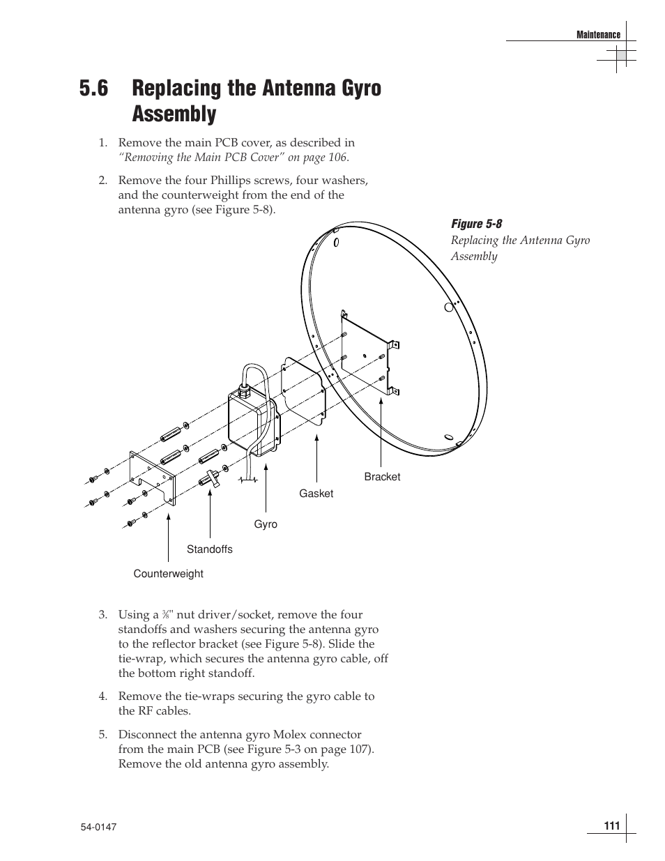 6 - replacing the antenna gyro assembly, 6 replacing the antenna gyro assembly | KVH Industries KVHTRACVISION G4 User Manual | Page 118 / 164