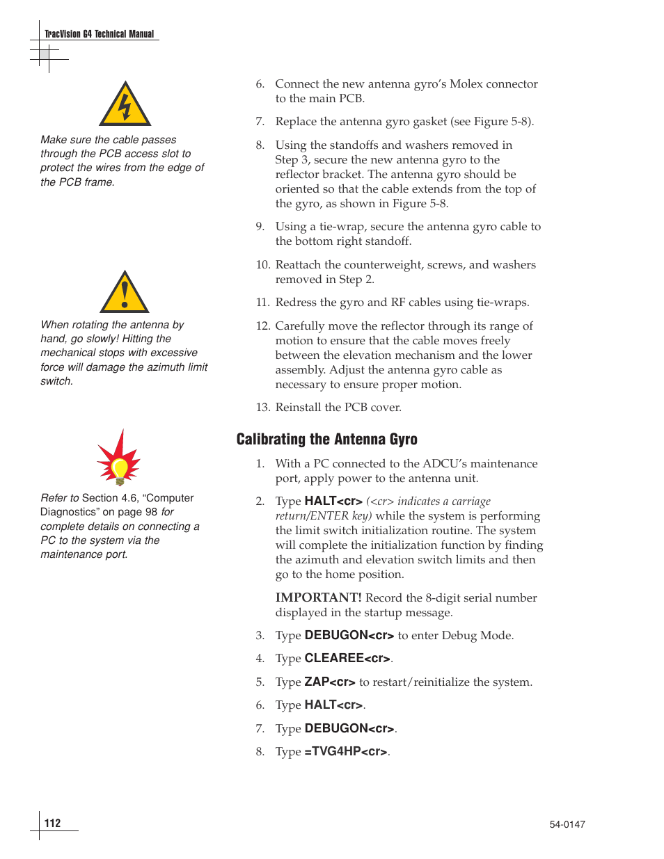 Calibrating the antenna gyro | KVH Industries KVHTRACVISION G4 User Manual | Page 119 / 164