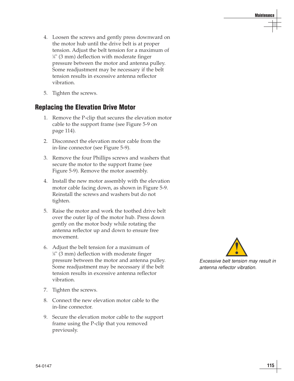 Replacing the elevation drive motor | KVH Industries KVHTRACVISION G4 User Manual | Page 122 / 164