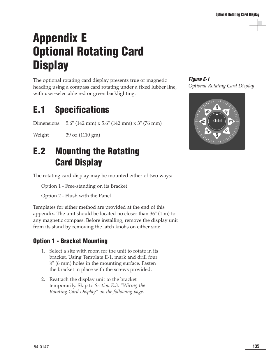 Appendix e - optional rotating card display, Appendix e optional rotating card display, E.1 specifications | E.2 mounting the rotating card display | KVH Industries KVHTRACVISION G4 User Manual | Page 137 / 164