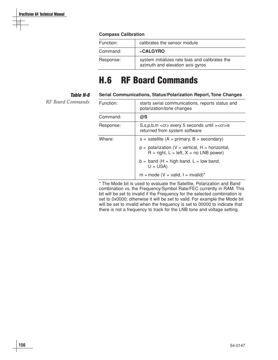 H.6 rf board commands | KVH Industries KVHTRACVISION G4 User Manual | Page 156 / 164