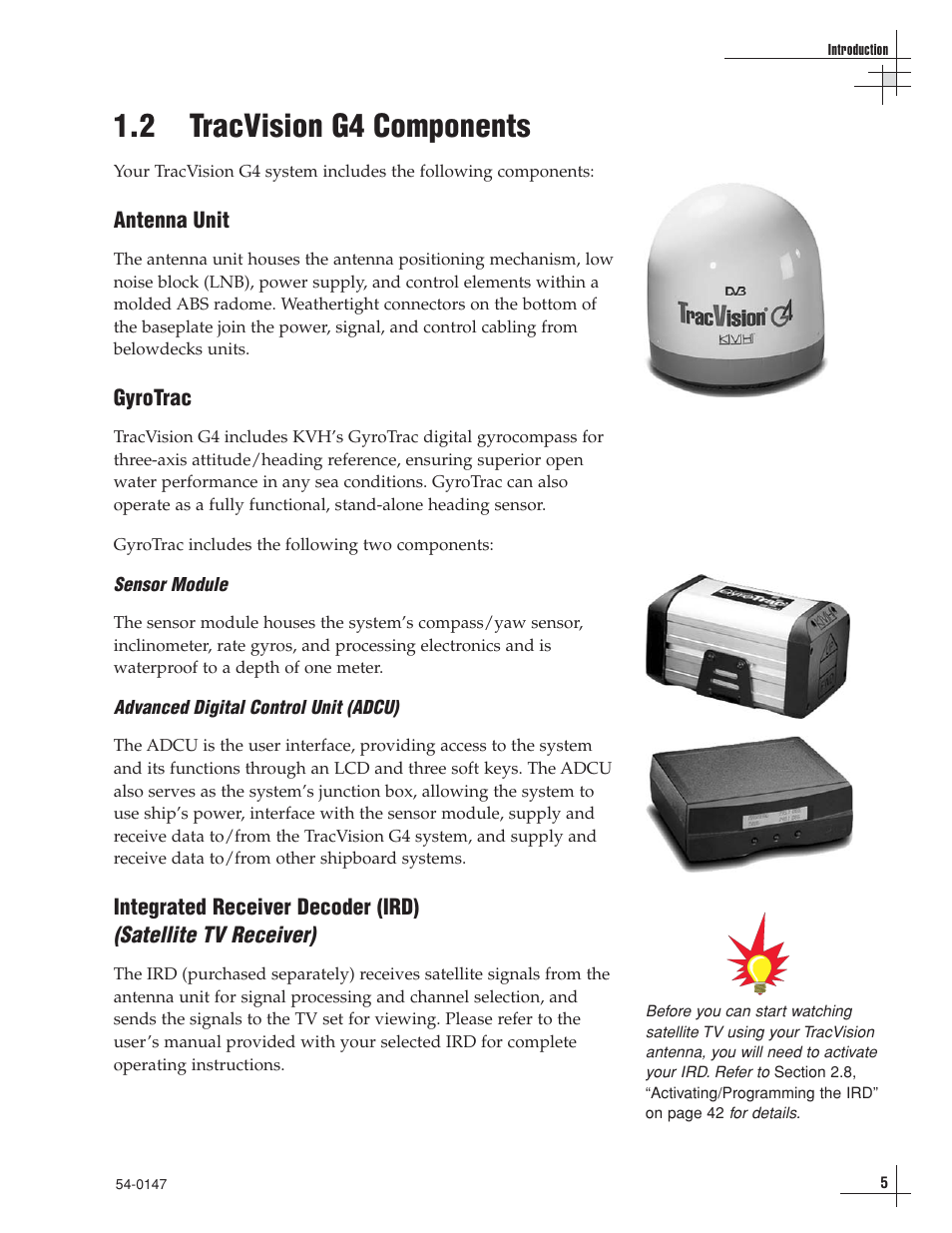 2 - tracvision g4 components, 2 tracvision g4 components | KVH Industries KVHTRACVISION G4 User Manual | Page 19 / 164