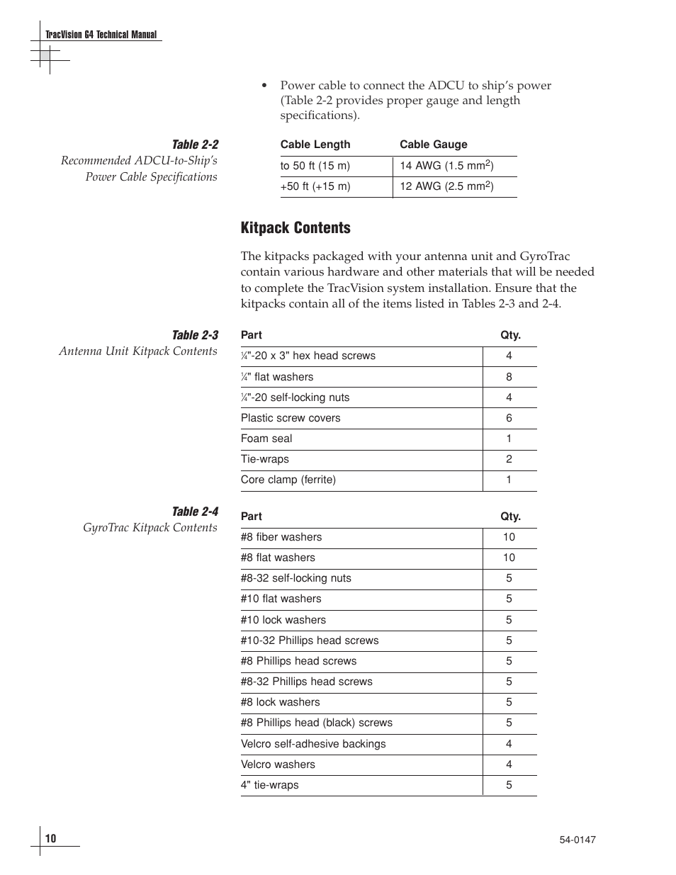 Kitpack contents | KVH Industries KVHTRACVISION G4 User Manual | Page 23 / 164