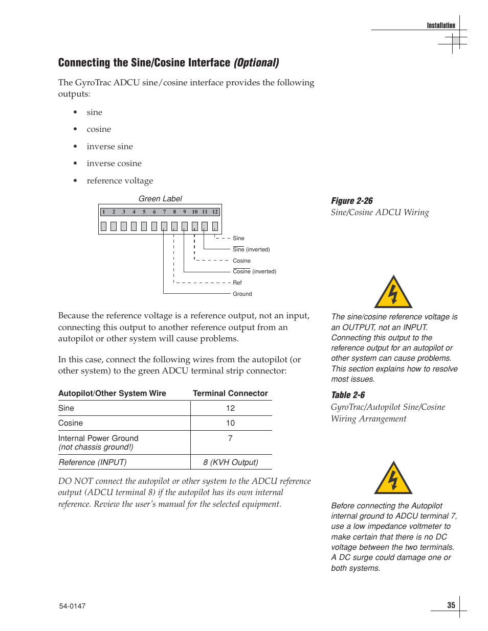Optional), Connecting the sine/cosine interface | KVH Industries KVHTRACVISION G4 User Manual | Page 48 / 164