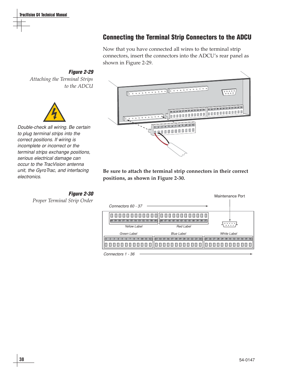 Figure 2-30 proper terminal strip order, 38 tracvision g4 technical manual, Maintenance port | KVH Industries KVHTRACVISION G4 User Manual | Page 51 / 164