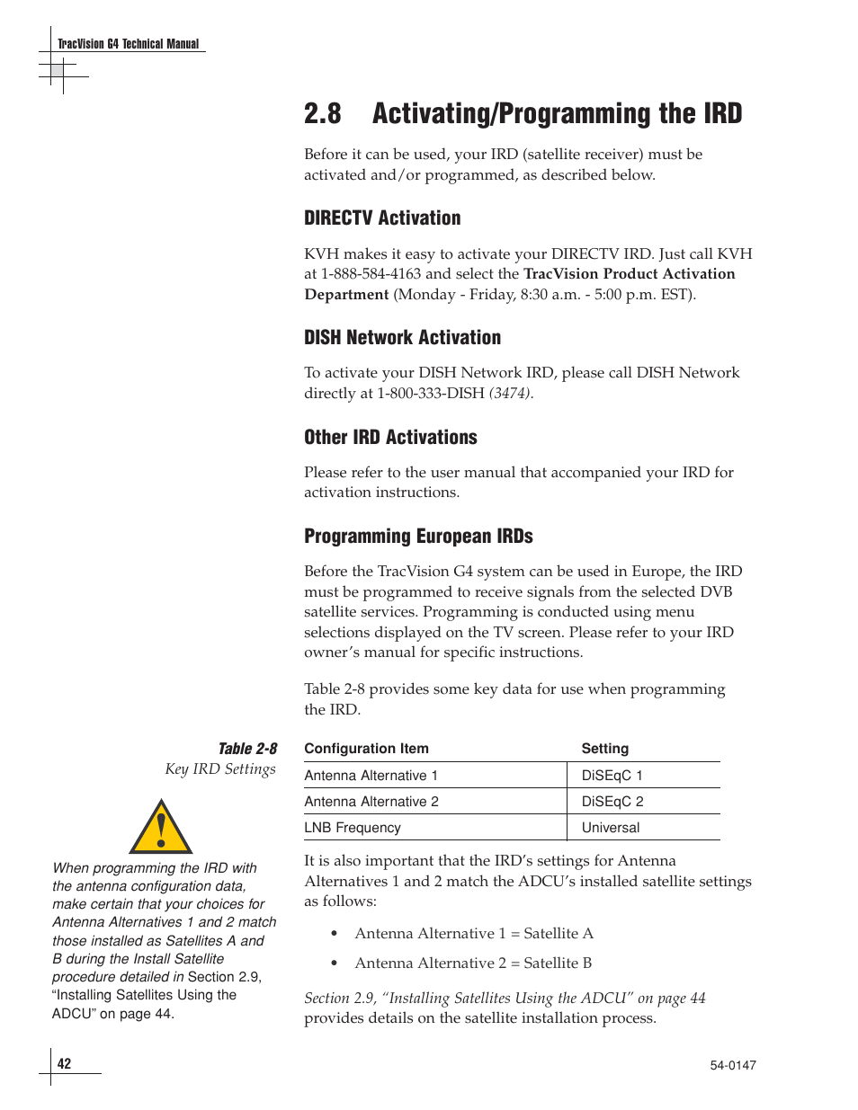 8 - activating/programming the ird, 8 activating/programming the ird | KVH Industries KVHTRACVISION G4 User Manual | Page 55 / 164