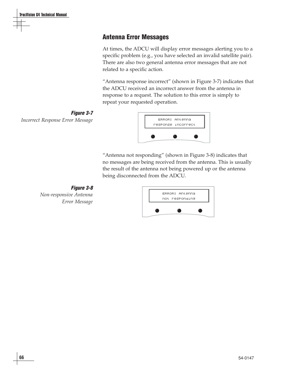 Antenna error messages | KVH Industries KVHTRACVISION G4 User Manual | Page 77 / 164