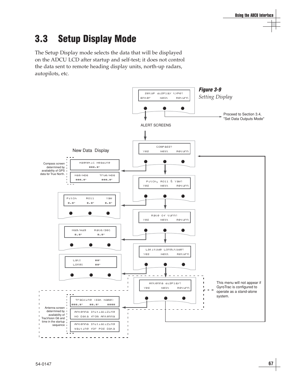 3 - setup display mode, 3 setup display mode, Figure 3-9 setting display | KVH Industries KVHTRACVISION G4 User Manual | Page 78 / 164