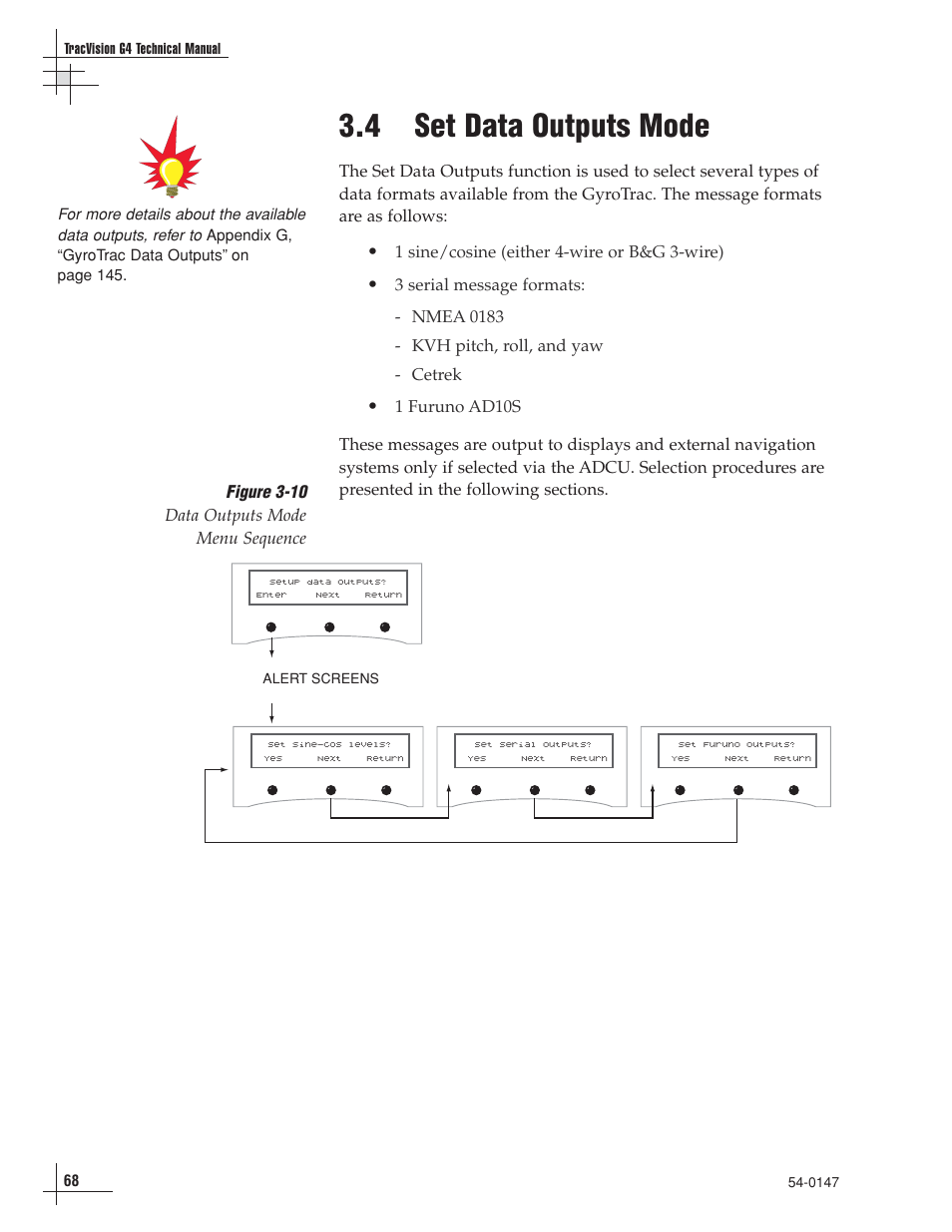 4 - set data outputs mode, 4 set data outputs mode | KVH Industries KVHTRACVISION G4 User Manual | Page 79 / 164