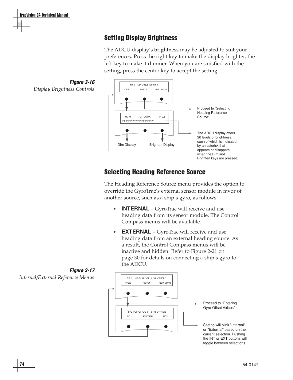 Setting display brightness, Selecting heading reference source | KVH Industries KVHTRACVISION G4 User Manual | Page 85 / 164