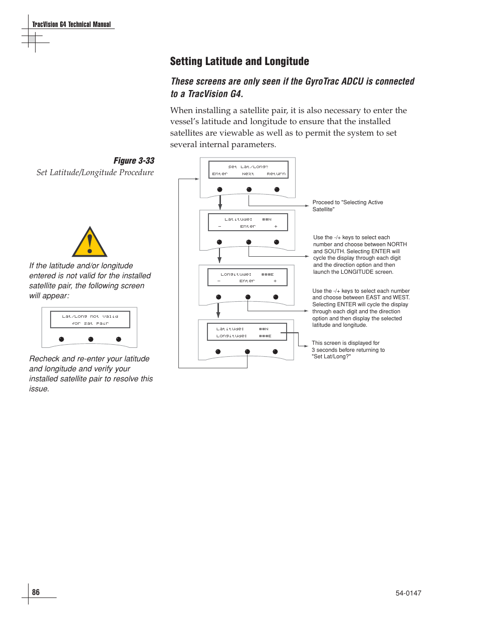 Setting latitude and longitude, Figure 3-33 set latitude/longitude procedure | KVH Industries KVHTRACVISION G4 User Manual | Page 97 / 164