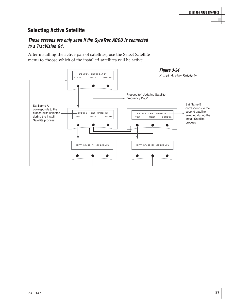 Selecting active satellite, Figure 3-34 select active satellite | KVH Industries KVHTRACVISION G4 User Manual | Page 98 / 164