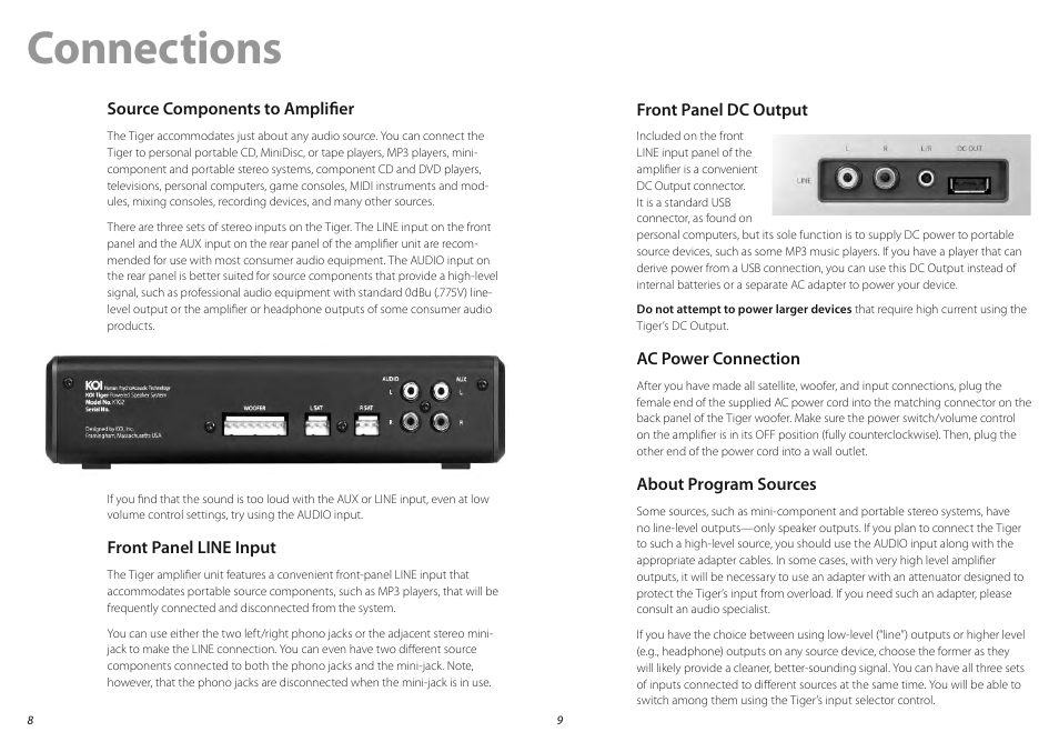 Connections | KOI TIGER Powered Speaker System User Manual | Page 5 / 7