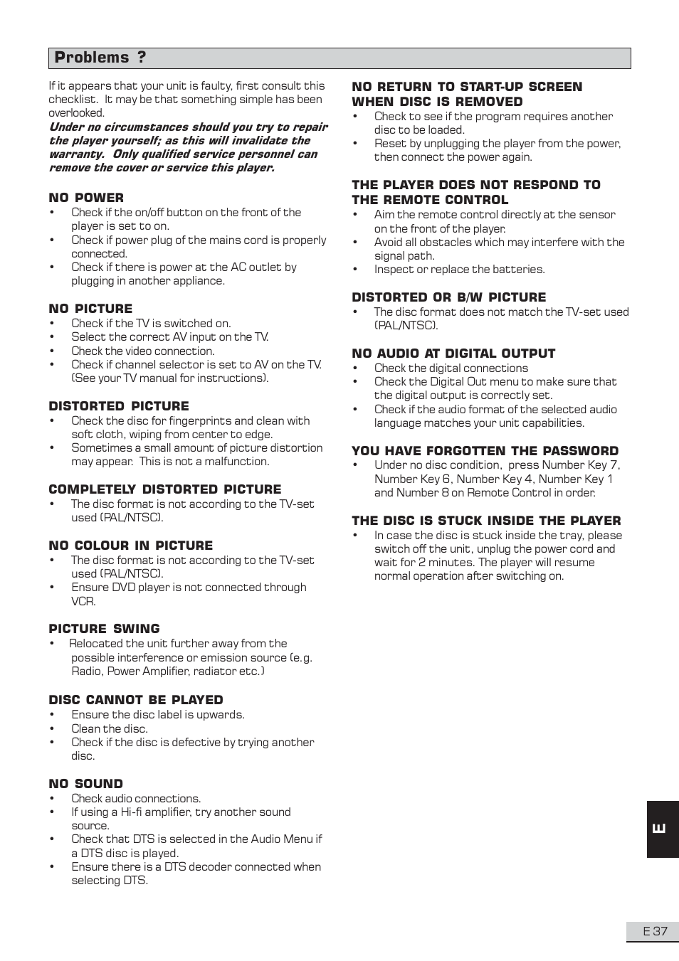 Problems | Koss KS3101A-2 User Manual | Page 38 / 39