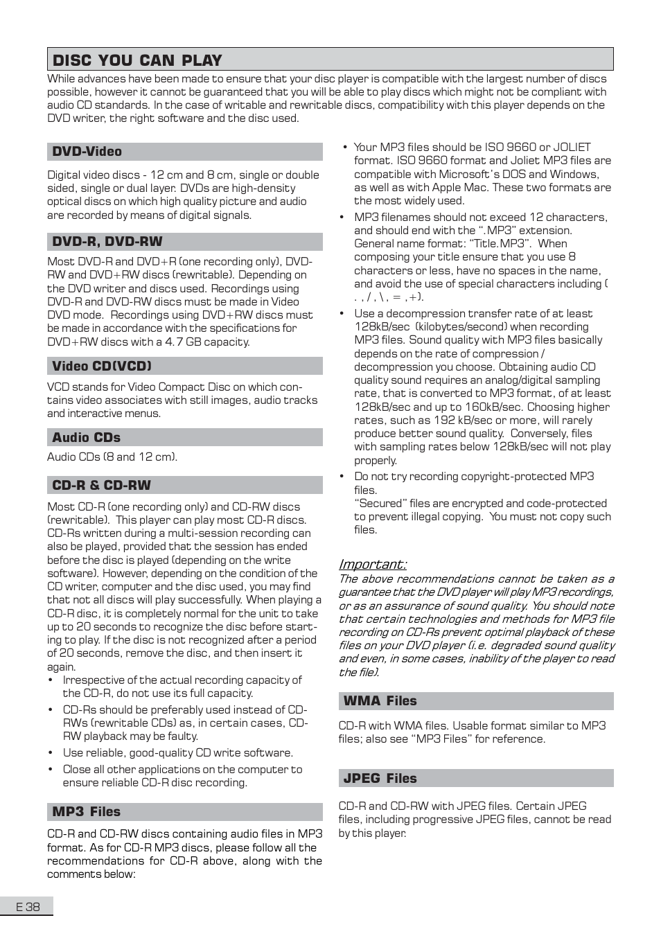 Disc you can play | Koss KS3101A-2 User Manual | Page 39 / 39
