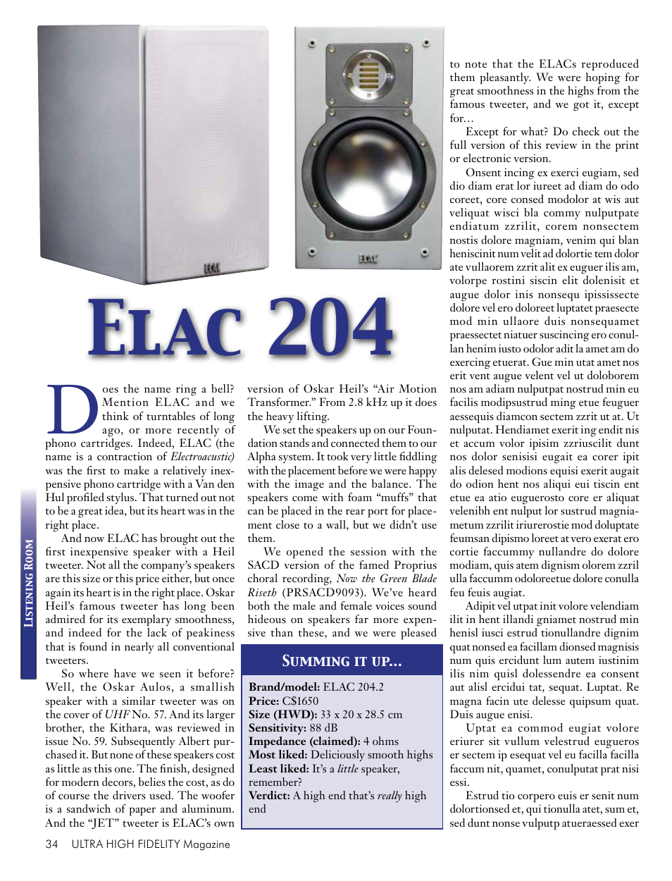 The elac 204 speaker, Elac 204 | Koss Totem Mani-2 User Manual | Page 36 / 84