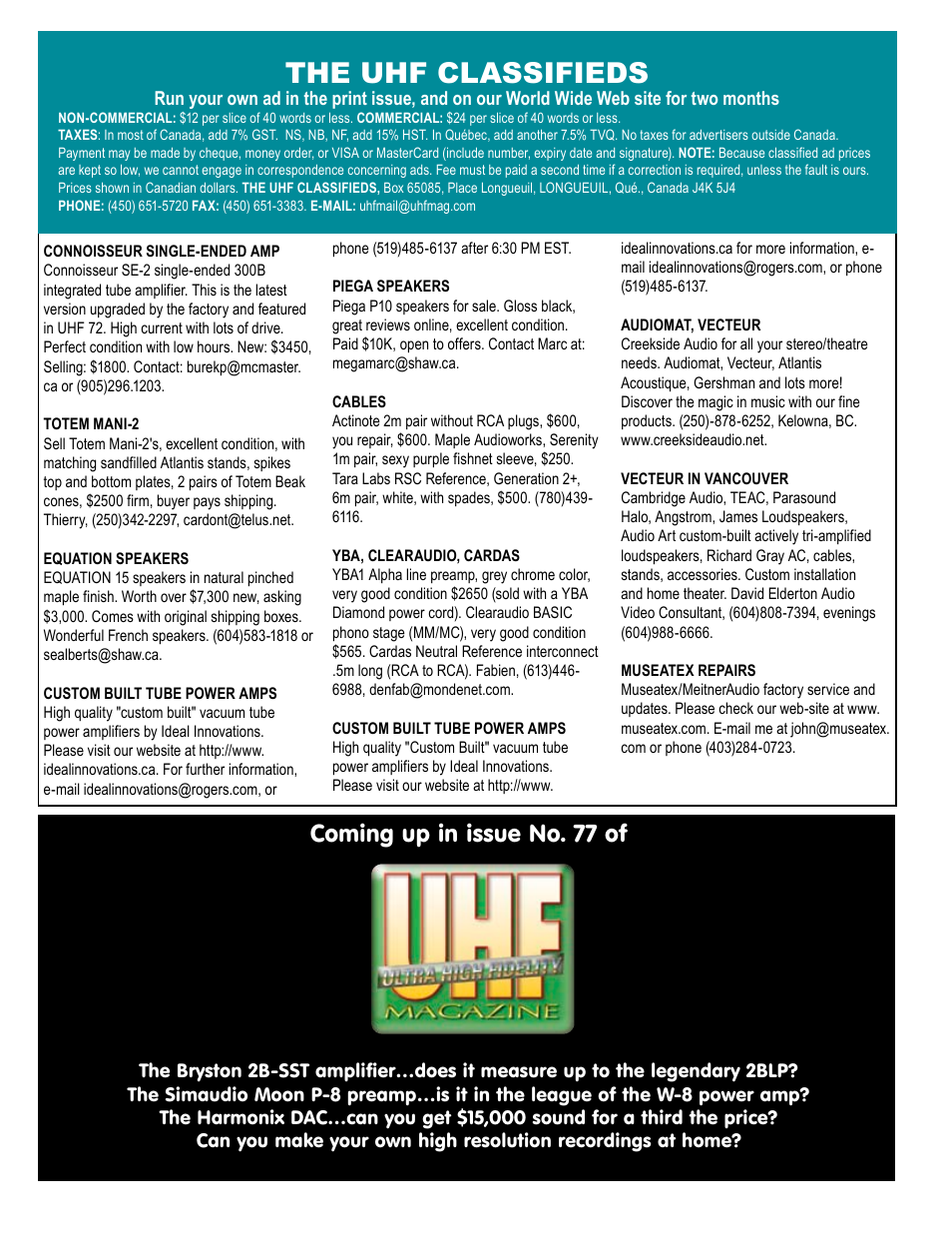 Classified ads, Lehmann black cube linear, The uhf classifieds | Coming up in issue no. 77 of | Koss Totem Mani-2 User Manual | Page 43 / 84