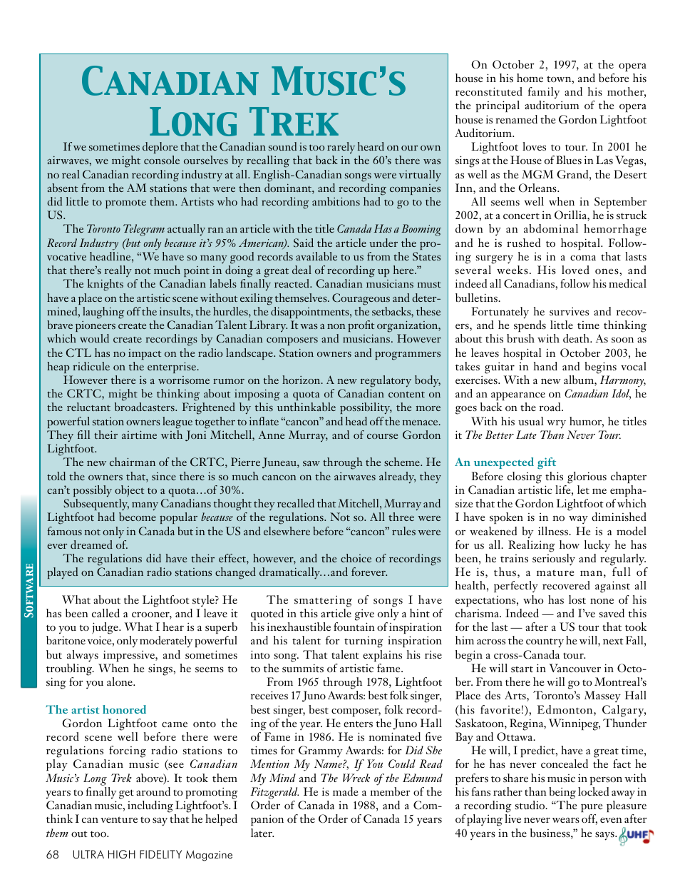 Canadian music’s long trek | Koss Totem Mani-2 User Manual | Page 70 / 84