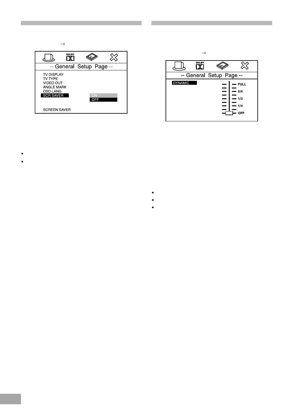 Screen saver setting, Dolby digital setup page dynamic range setting | Koss KS4380-2 User Manual | Page 33 / 49
