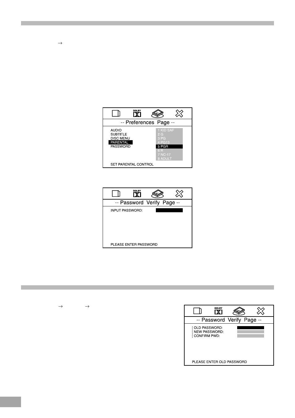 Setting the parental control level, Changing the parental control password | Koss KS4380-2 User Manual | Page 35 / 49