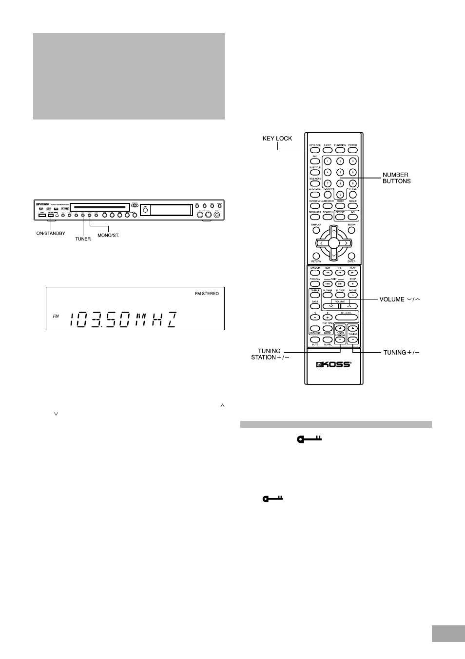Key lock ( ), Other functions, Listening to the radio | Koss KS4380-2 User Manual | Page 42 / 49