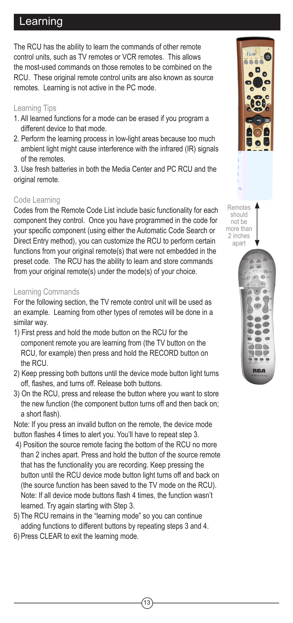 Learning | Koss FIIRE REMOTE CONTROL UNIT User Manual | Page 13 / 20
